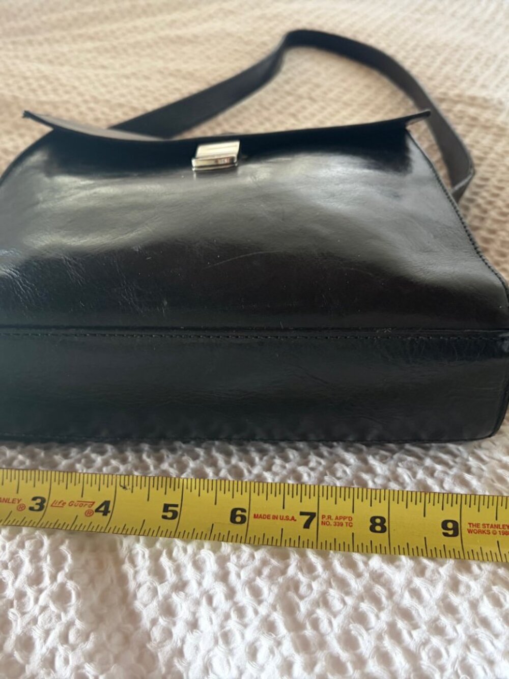 Vintage Furla Black Leather Shoulder Bag Made in Italy 90s Structured Purse - Picture 3 of 8